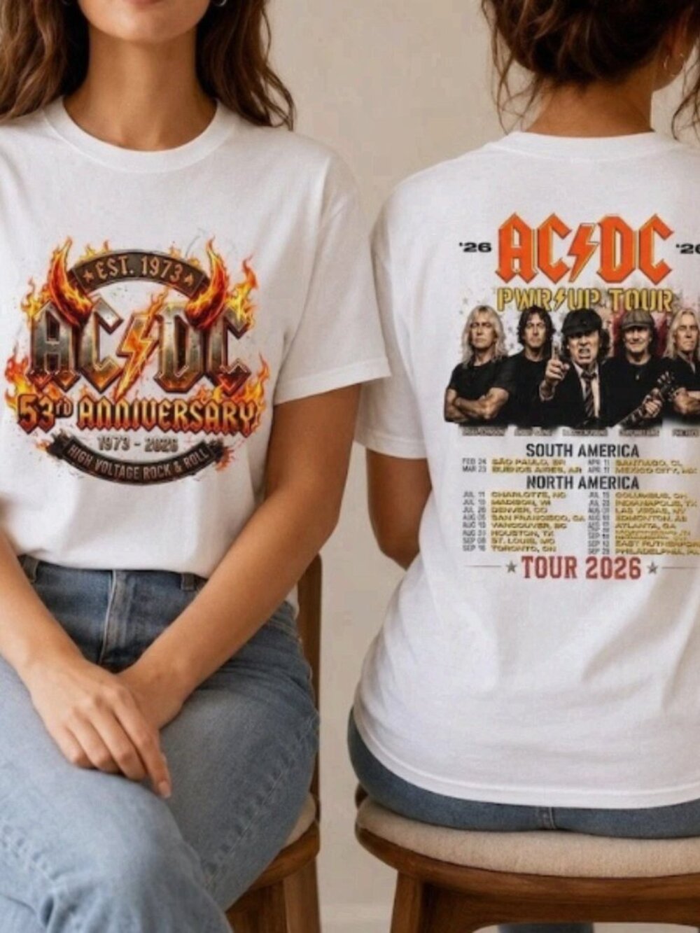 AC/DC 53rd Anniversary PWR Up Tour 2026 White T-Shirt